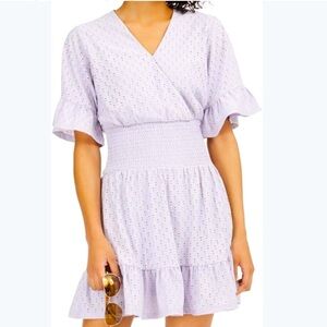 Michael Kors Purple Wrap Eyelet Mini Dress